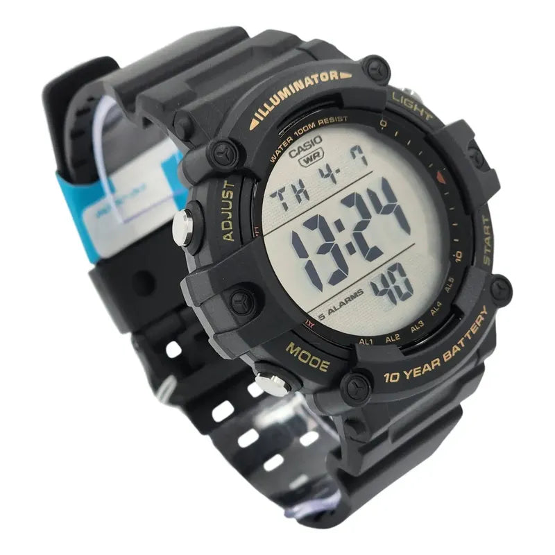 Reloj Pulsera Digital Casio Ae-1500whx-1avd Con Correa De Resina Color Negro - Fondo Gris - Bisel Negro/amarillo