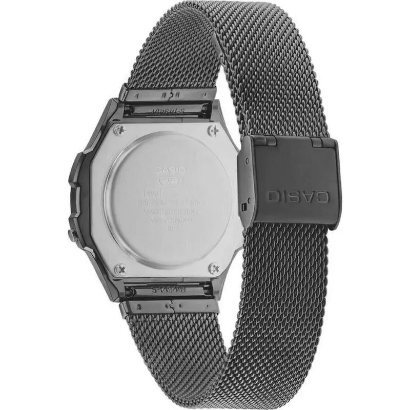 Reloj Casio Vintage Retro A-168wemb-1b Malla Tejida Gris Osc Negro
