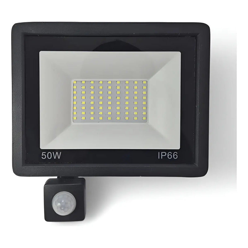 Foco Led 50w Exterior Sensor Bajo Consumo Negro Blanco Frío