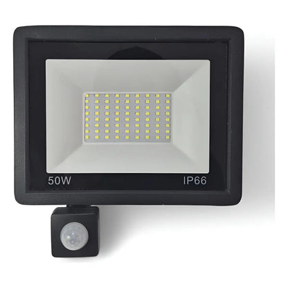 Foco Led 50w Exterior Sensor Bajo Consumo Negro Blanco Frío