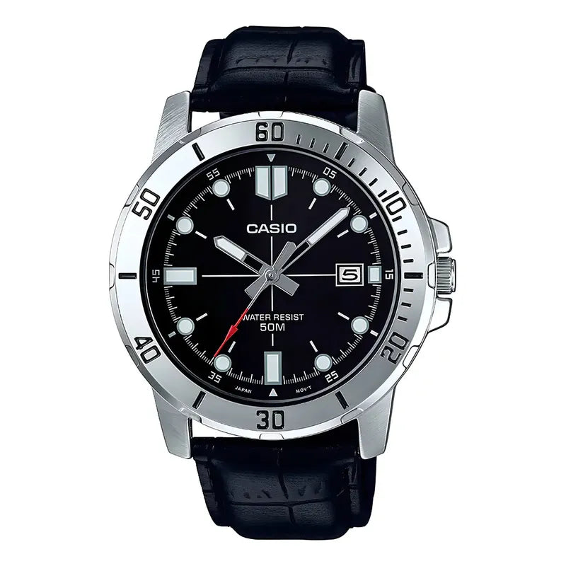 Reloj Casio Mtp-vd01l-1e Analógico Con Correa De Resina Color Negro - Bisel Plateado