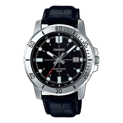 Reloj Casio Mtp-vd01l-1e Analógico Con Correa De Resina Color Negro - Bisel Plateado