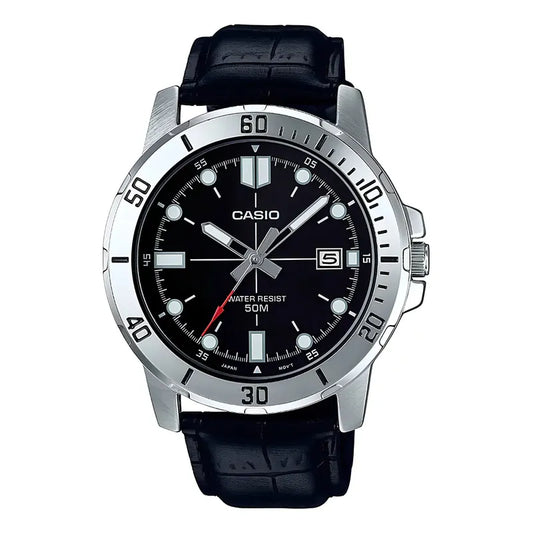 Reloj Casio Mtp-vd01l-1e Analógico Con Correa De Resina Color Negro - Bisel Plateado