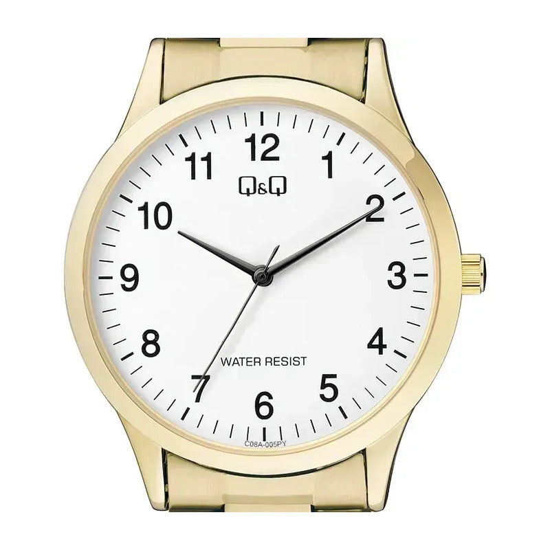 Reloj Q&q Caballero Acero Inoxidable Oro Fondo Blanco Dorado