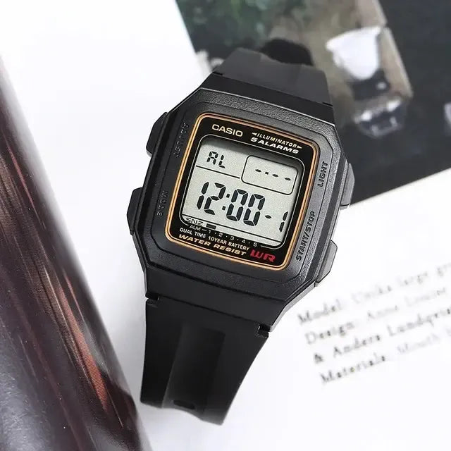Reloj Casio F-201wa-9a Hombre Vintage Negro Dorado