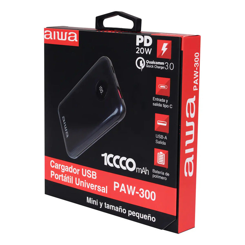 Cargador Batería Externa Power Bank 10.000 Mah Aiwa Paw-300 Color Azul Oscuro