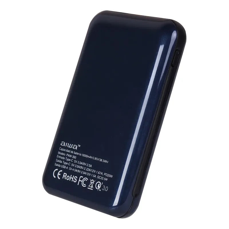 Cargador Batería Externa Power Bank 10.000 Mah Aiwa Paw-300 Color Azul Oscuro
