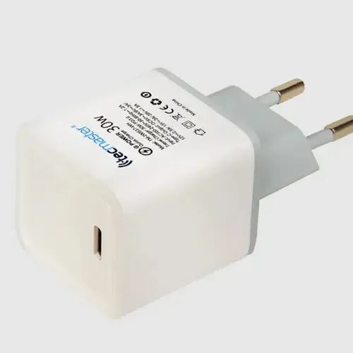 Cargador De Pared Tecmaster 30w Usb-c Pd3.0 Blanco Rápido Y Compacto