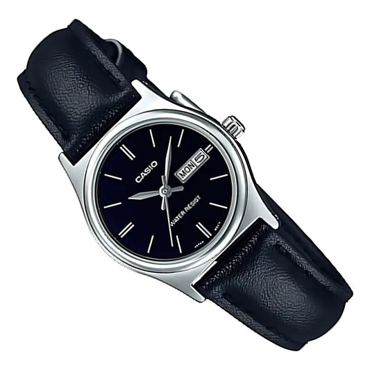 Reloj Casio Mujer Ltp-v006l-1b2 Colores Color De La Correa Negro Color Del Bisel Plateado Color Del Fondo Negro