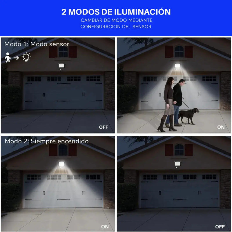 Foco Led 30w Con Sensor De Movimiento Exterior Luminaria Led Negro 6000k