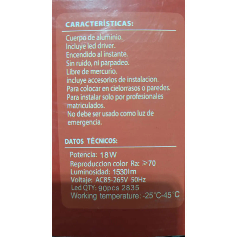 Foco Panel Led Embutido 18 W 3000k, 1530lm, 21cm Blanco Cálido