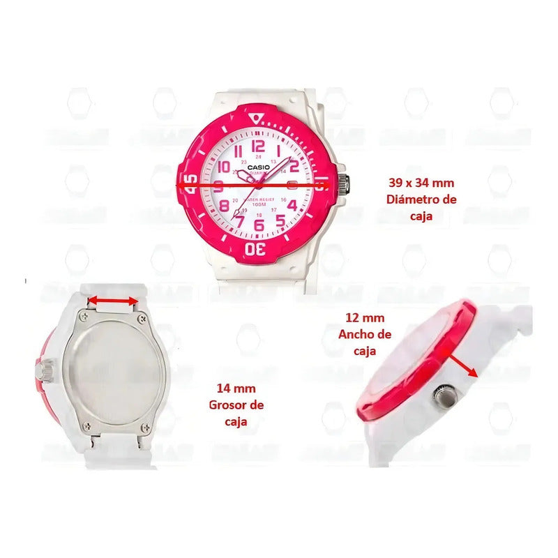 Reloj Casio Analógico Para Mujer Lrw-200h-4bv Blanco Con Detalles Fucsia