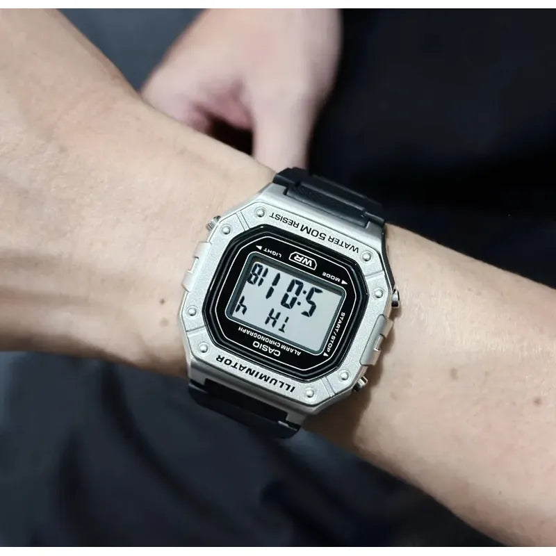 Reloj Casio W-218hm-7a Resina Hombre Plateado Negro