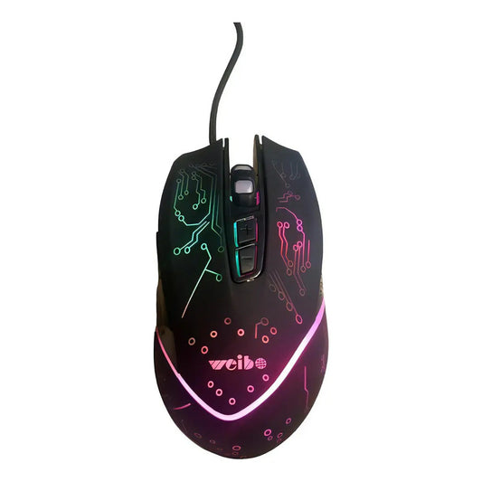 Mouse Gamer Weibo Wb-915 7 Botones Usb Óptico Rgb 3200 Dpi Luminoso Negro