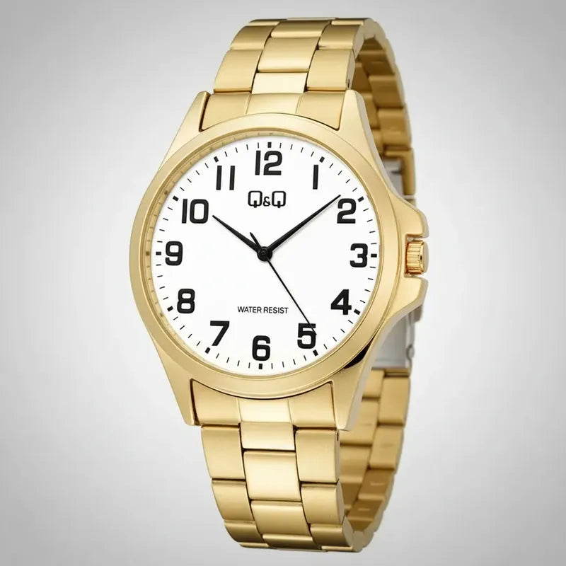Reloj Análogo Q&q Hombre C36a-016py Numeros Grandes Dorado Blanco