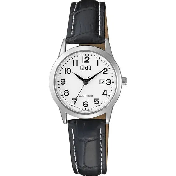 Reloj Q&q Moda Modelo: A45a-004py Negro Plateado Blanco
