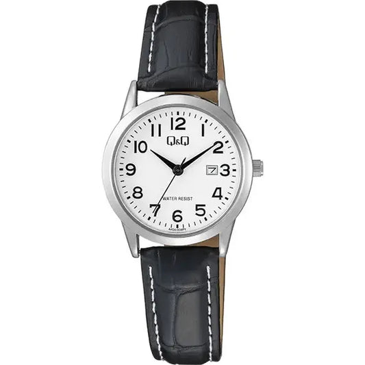 Reloj Q&q Moda Modelo: A45a-004py Negro Plateado Blanco