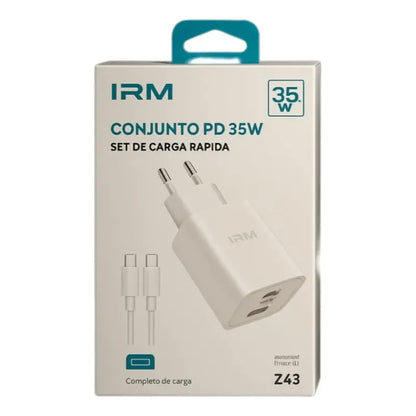 Cargador Carga Rápida 35w Doble Usb A +usb-c + Cable Usb-c Blanco