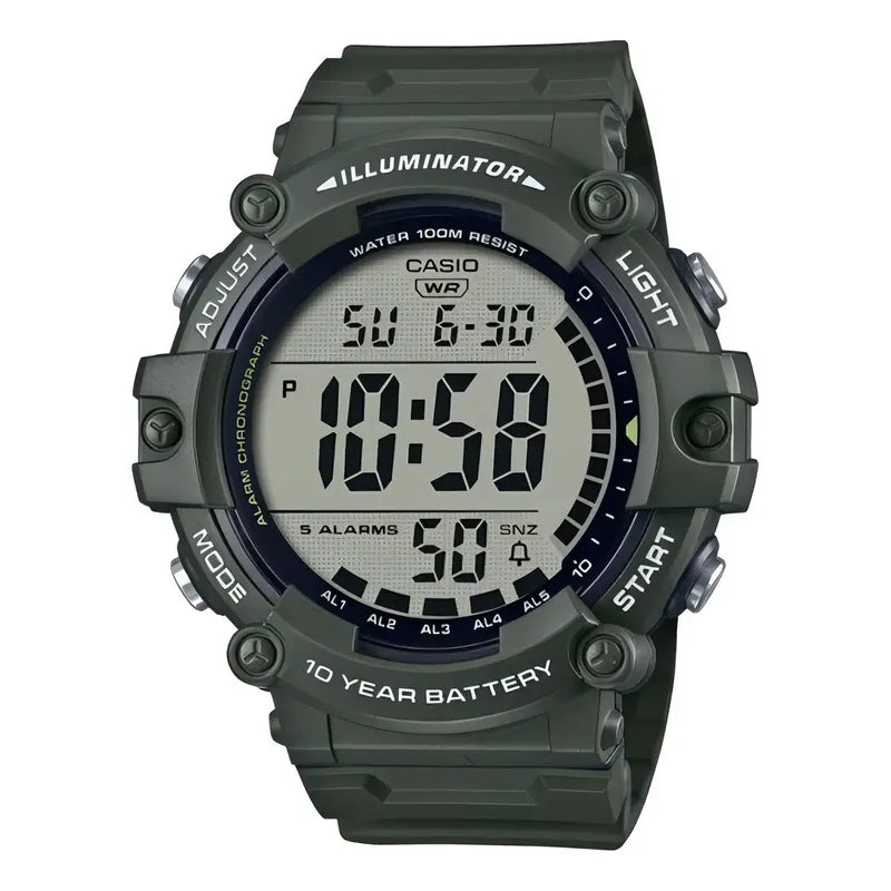 Reloj Casio Digital Ae2000 Hombre *watchsalas* Full Color Del Fondo Negro Ae-1500whx-3a Verde Oscuro