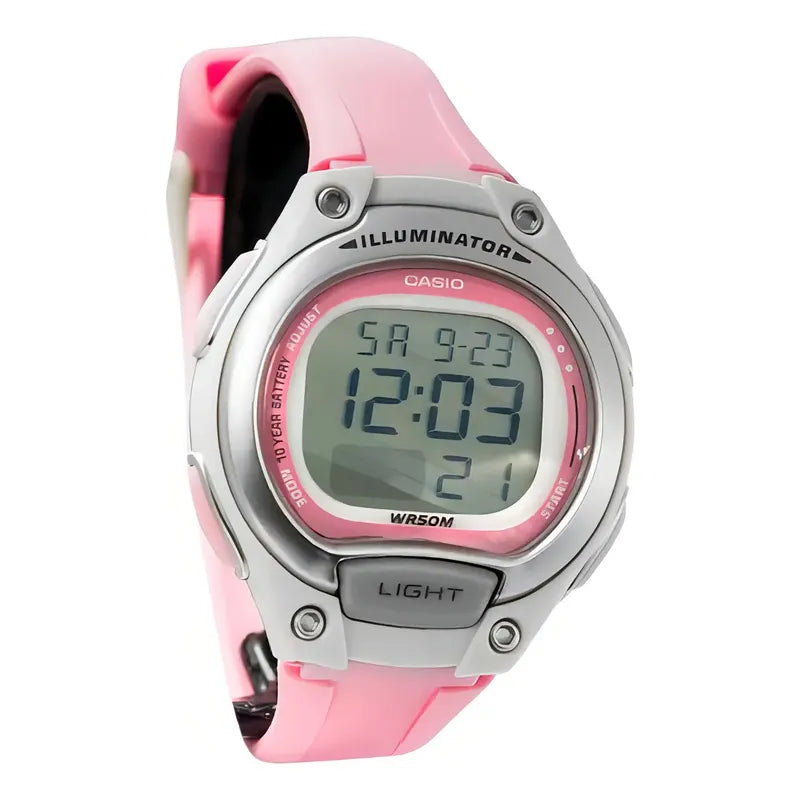 Reloj Mujer Casio Lw-203-4a Rosado Digital / Correa Rosa Bisel Blanco Fondo Rosa Plata Relojes De Muñeca