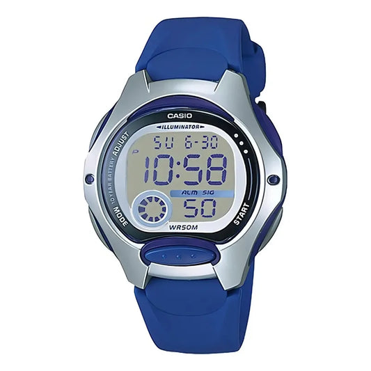 Reloj Pulsera Digital Casio Lw-200-2a Con Correa De Resina Color Azul - Fondo Gris - Bisel Negro/plateado