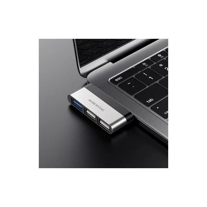 Hub Usb C Borofone Dh1 3 Puertos Usb 3.0 Con Protección Sobrecarga Gris