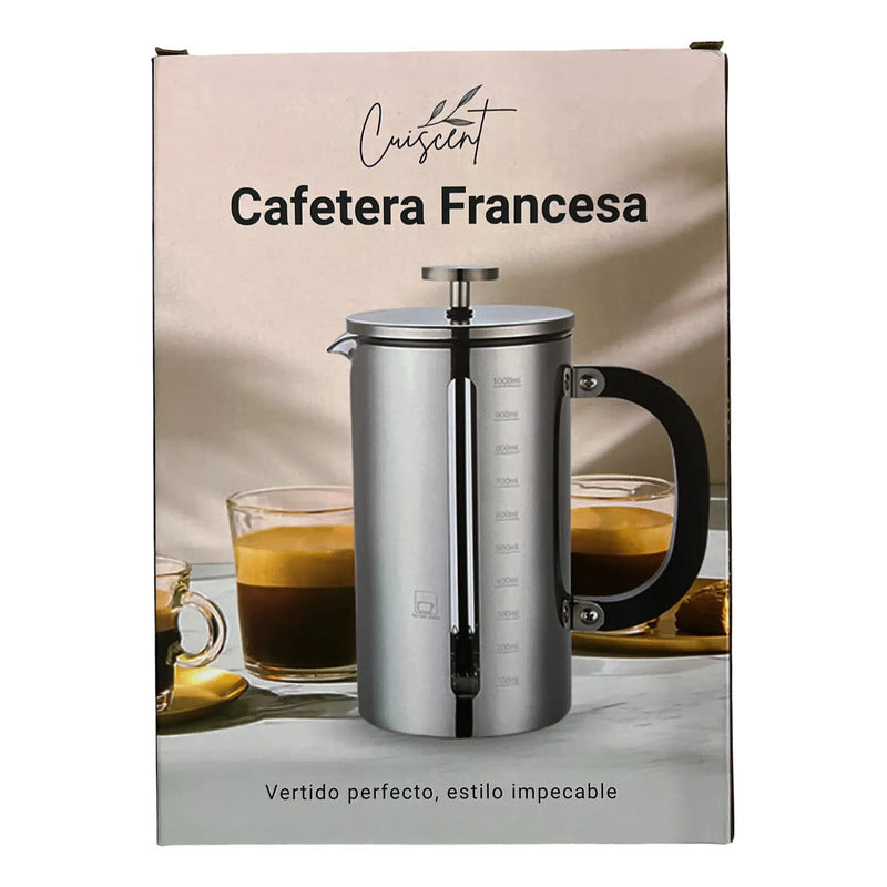 Cafetera Francesa Manual Cuiscent Plateado Con Negro