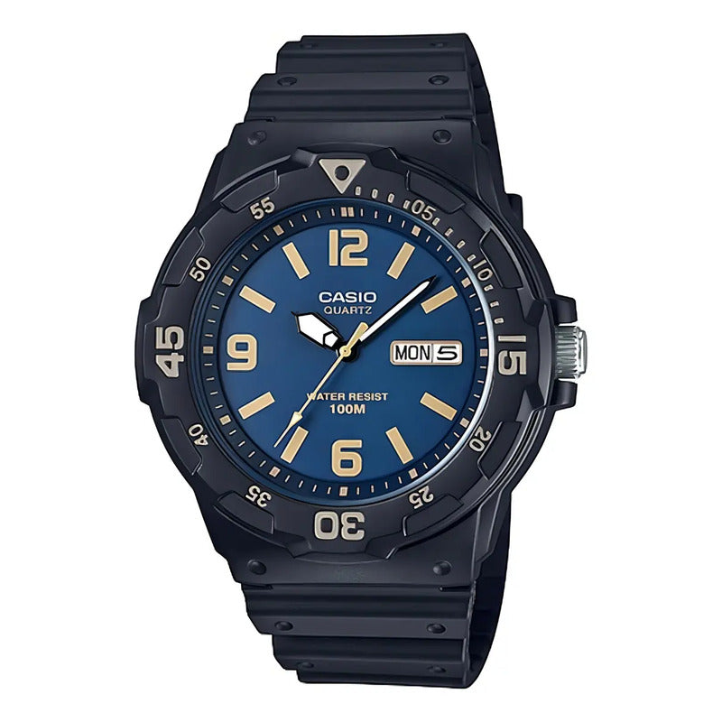 Reloj Pulsera Casio Mrw-200h-2b3 Con Correa De Resina Color Negro - Fondo Azul