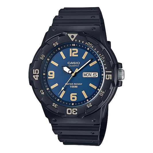 Reloj Pulsera Casio Mrw-200h-2b3 Con Correa De Resina Color Negro - Fondo Azul
