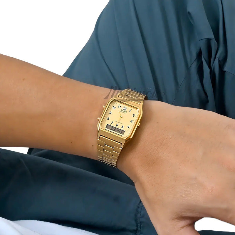 Reloj Unisex Casio Vintage Rectangular Dorado Aq-230ga-9b