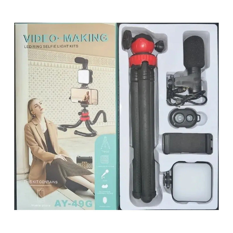 Kit De Accesorios Video-making Ay-49g Tripode + Luz + Mic