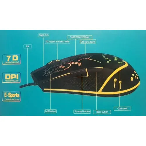 Mouse Gamer Weibo Wb-915 7 Botones Usb Óptico Rgb 3200 Dpi Luminoso Negro