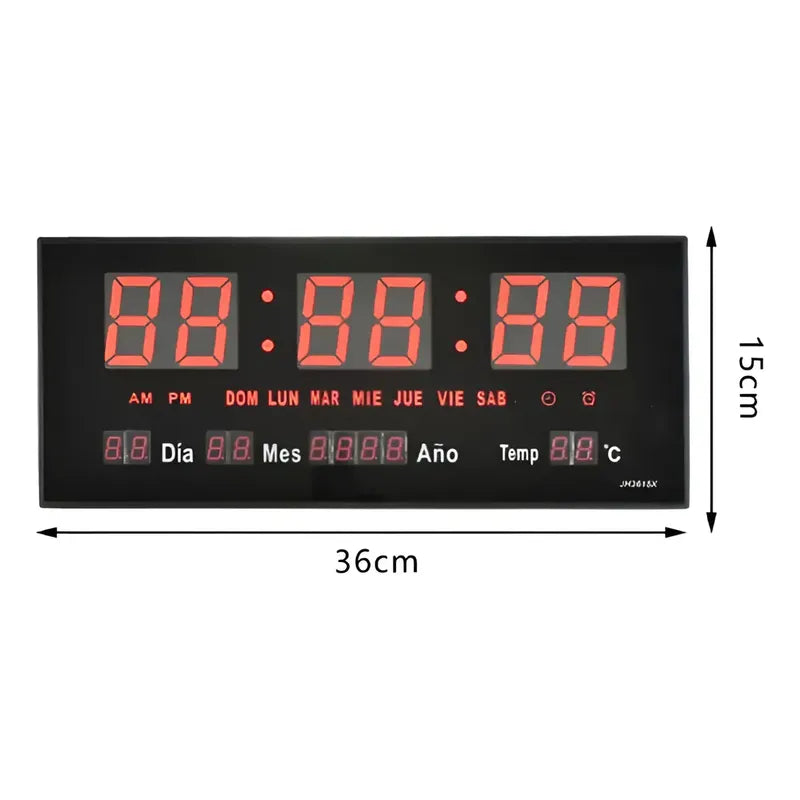 Reloj Digital Con Luz Led De Pared Hogar Temperatura Jh3615n Negro