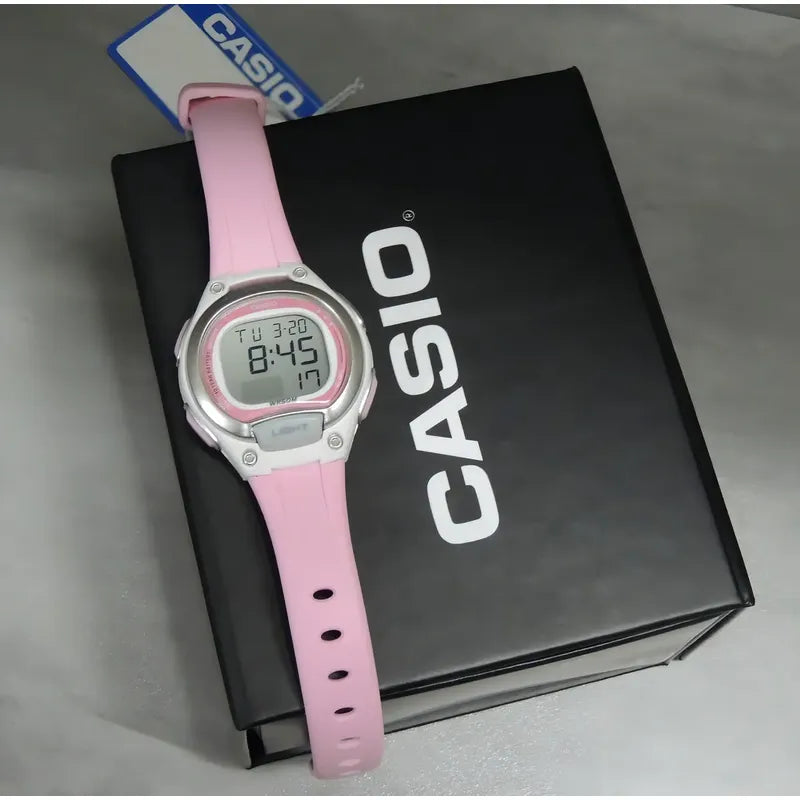 Reloj Mujer Casio Lw-203-4a Rosado Digital / Correa Rosa Bisel Blanco Fondo Rosa Plata Relojes De Muñeca