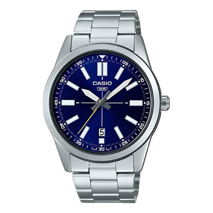 Reloj Casio Mtp-1335d Para Hombre Con Correa De Acero Plateado Y Fondo Azul
