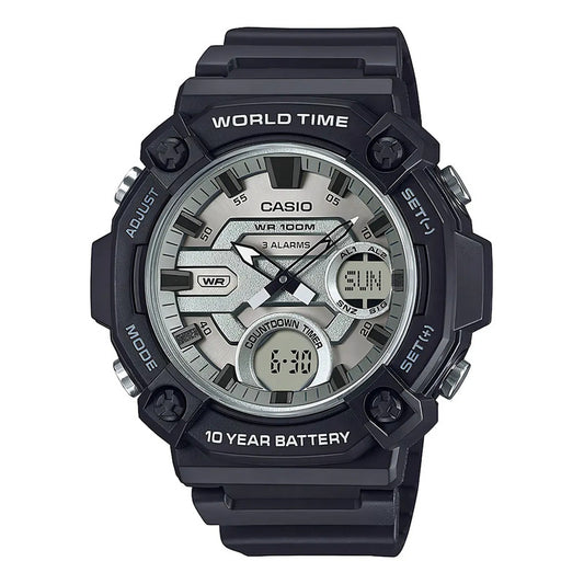 Reloj Casio Aeq-120w-7a Resina Juvenil Negro Gris