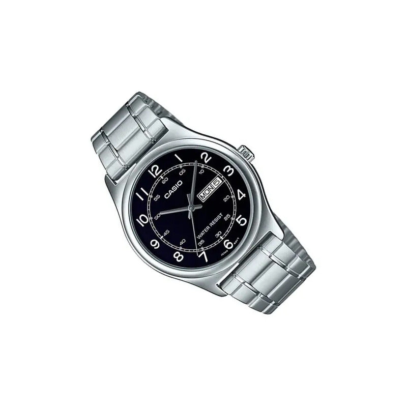 Reloj Casio Mtp-v006d-1b2, Acero,doble Fechador, Fondo Negro Plateado