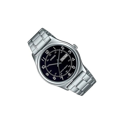 Reloj Casio Mtp-v006d-1b2, Acero,doble Fechador, Fondo Negro Plateado