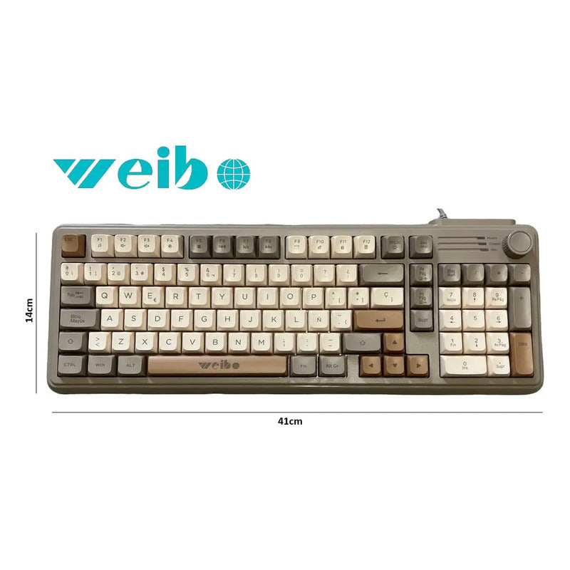 Teclado Gamer Rgb Weibo Wb-222 Con Iluminación Multiefectos Perilla Usb Gris Español De Latinoamérica