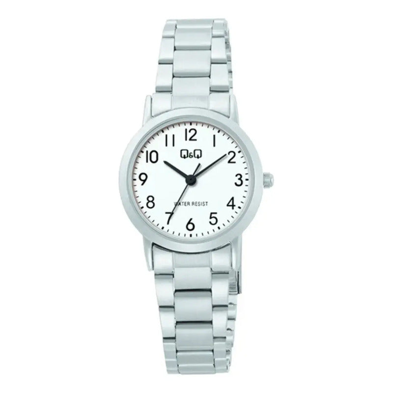 Reloj Analógico Q&q Dama Plateado Resistente Al Agua Acero Inoxidable