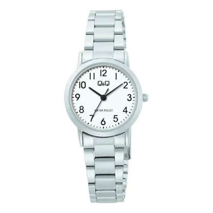 Reloj Analógico Q&q Dama Plateado Resistente Al Agua Acero Inoxidable