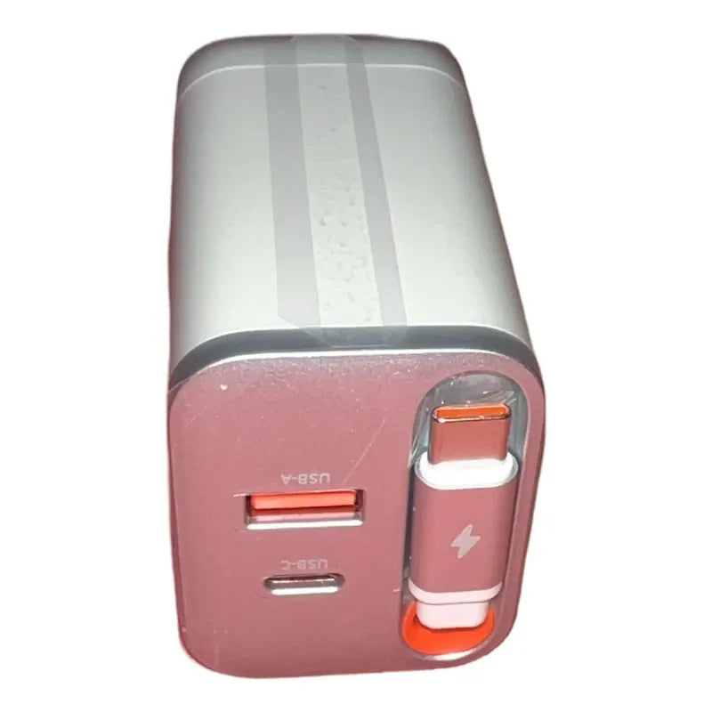 Cargador Telf 40w Carga Rapida Cable Retractil  + 2 Puertos Blanco