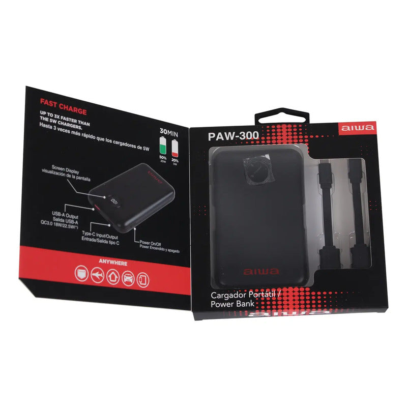 Cargador Batería Ext Powerbank 10.000 Mah Aiwa Paw-300 Negro Negro