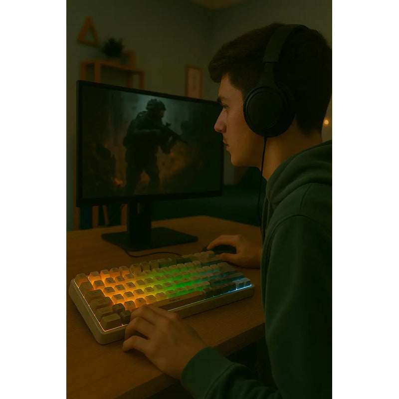 Teclado Gamer Rgb Weibo Wb-222 Con Iluminación Multiefectos Perilla Usb Gris Español De Latinoamérica