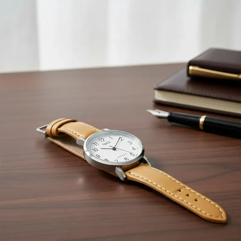 Reloj Q&q Mujer Y Niña C66a-012py Caqui Plateado Blanco