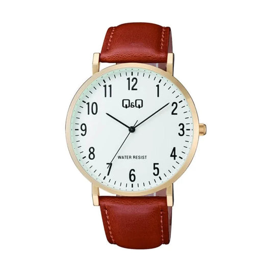 Reloj Q&q Hombre Numeros Grandes C43a-003py Marrón Dorado Blanco
