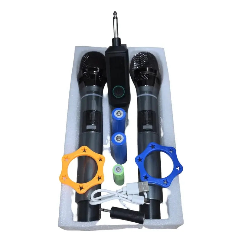 Kit 2 Micrófonos Inalámbricos Profesionales Karaoke Gris Oscuro