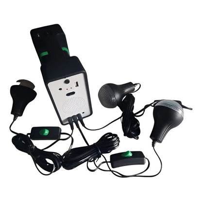 Kit Emergencia Camping Solar 3 Ampolletas Linterna+radio Mp3 Color Negro