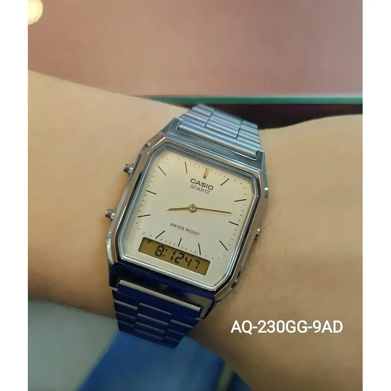 Reloj Casio Aq-230 Analógico-digital Plateado Con Alarma Blanco