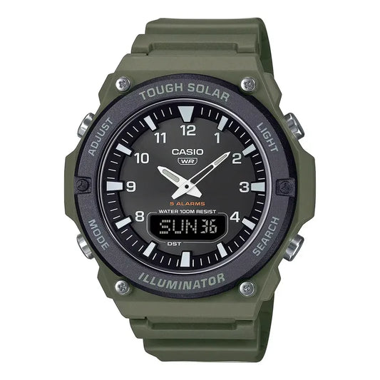 Reloj Hombre Casio Aq-s820w-3bvdf Core Mens Correa Verde Bisel Verde Fondo Negro